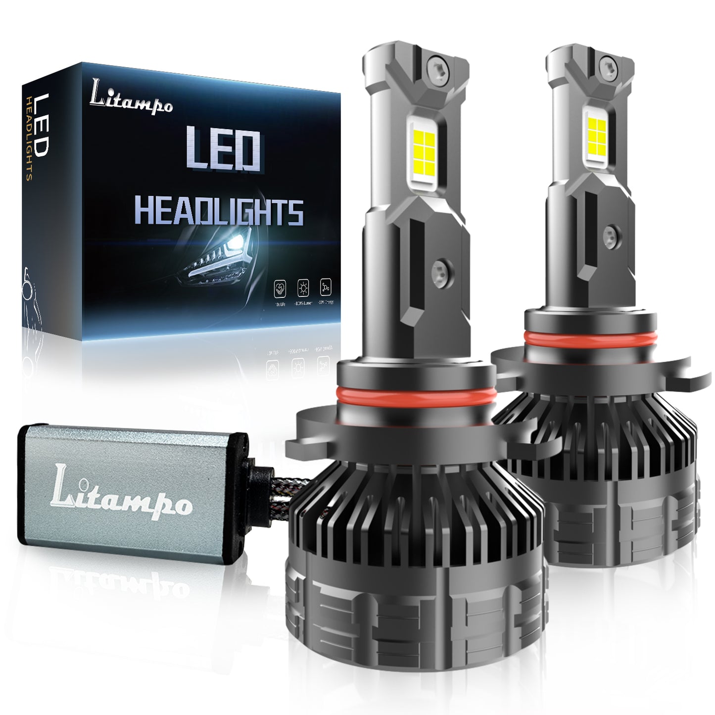 Litampo 9006/HB4 LED Bulb Combo, 120W 25000 LM 800% Super Brightness Fog Light, IP68 Waterproof 6500K Cool White Replacement Bulbs, Pack of 2