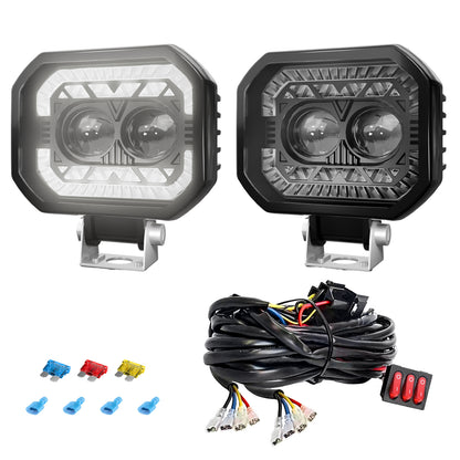 Litampo 2 Pack 4 Inch Square LED Light Pods, 80W 12000LM High Low Beam Light Bar with DRL, IP68 Waterproof Off Road Driving Light Fog Light for Jeep Wrangler Motorcycle Truck SUV ATV UTV