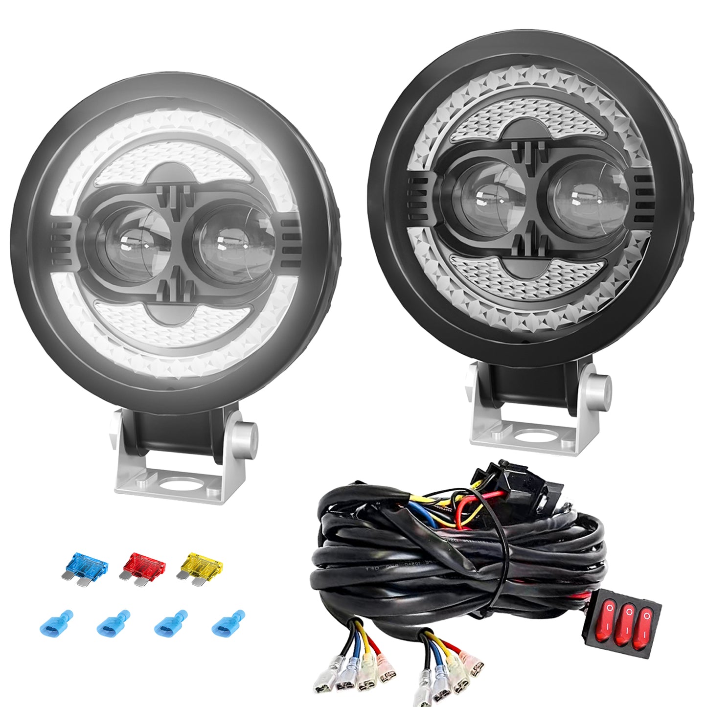Litampo 2 Pack 4 Inch Round LED Light Pods, 80W 12000LM High Low Beam Light Bar with DRL, IP68 Waterproof Off Road Driving Driving Light Fog Light for Jeep Wrangler Motorcycle Truck SUV ATV UTV Boat