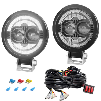 Litampo 2 Pack 4 Inch Round LED Light Pods, 80W 12000LM High Low Beam Light Bar with DRL, IP68 Waterproof Off Road Driving Driving Light Fog Light for Jeep Wrangler Motorcycle Truck SUV ATV UTV Boat