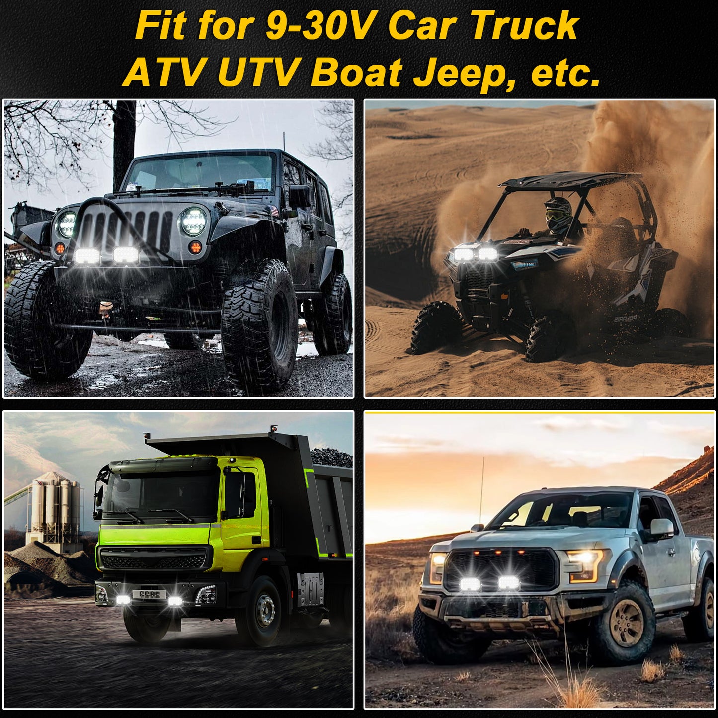 Litampo 5 Inch LED Pod Offroad Lights, 200W Side Shooter Cube Pods with 2 Lead 4 Gang Wiring Harness, Spot Flood Combo Driving Lights, Amber DRL Driving Work Light for Jeep Truck SUV