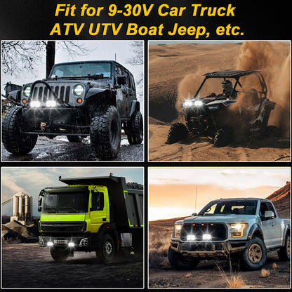Litampo 5 Inch LED Pod Offroad Lights, 200W Side Shooter Cube Pods with 2 Lead 4 Gang Wiring Harness, Spot Flood Combo Driving Lights, Amber DRL Driving Work Light for Jeep Truck SUV