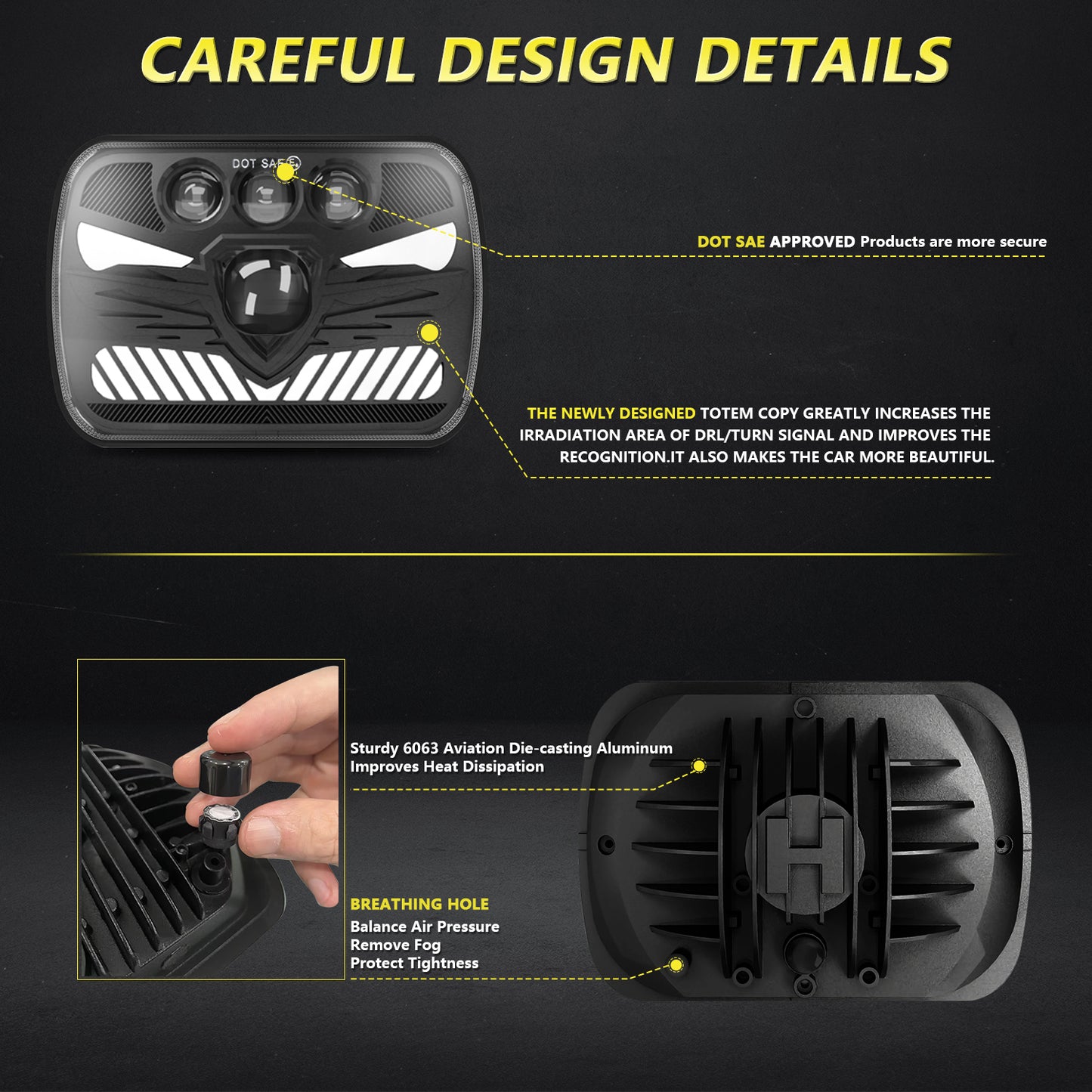 Litampo 5x7 7x6 110W 500% Brighter H6054 LED Headlights Anti-Glare DRL Turn Signal Hi/Low Sealed Beam Headlight with H4 Plug for Jeep Wrangler Cherokee Express Chevy Ford GMC Truck DOT