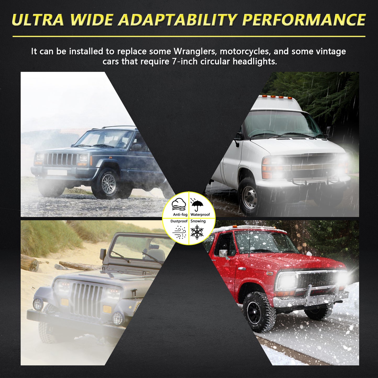 Litampo 5x7 7x6 110W 500% Brighter H6054 LED Headlights Anti-Glare DRL Turn Signal Hi/Low Sealed Beam Headlight with H4 Plug for Jeep Wrangler Cherokee Express Chevy Ford GMC Truck DOT