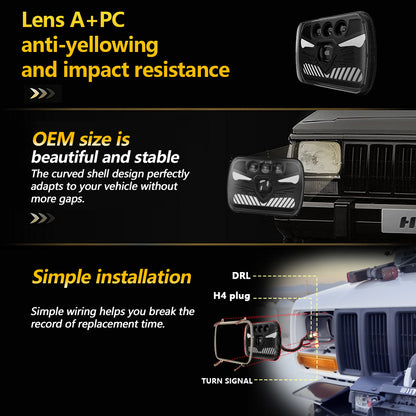 Litampo 5x7 7x6 110W 500% Brighter H6054 LED Headlights Anti-Glare DRL Turn Signal Hi/Low Sealed Beam Headlight with H4 Plug for Jeep Wrangler Cherokee Express Chevy Ford GMC Truck DOT